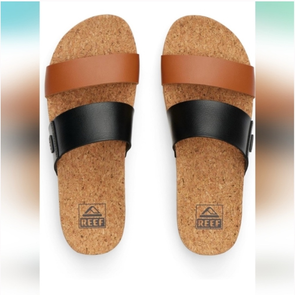 Reef  Tan and Black Slide Sandals
